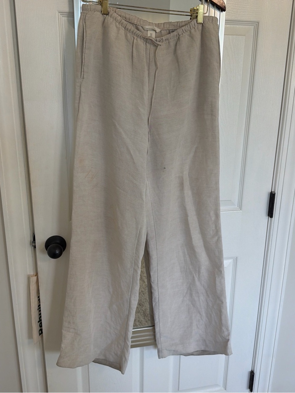Beige women’s linen Relaxed Drawstring Pants